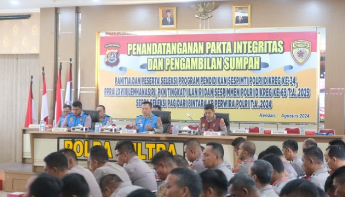 Polda Sultra Gelar Pakta Integritas dan Pengambilan Sumpah Panitia serta Peserta Seleksi Dikbangti, Dikbangmen, dan PAG