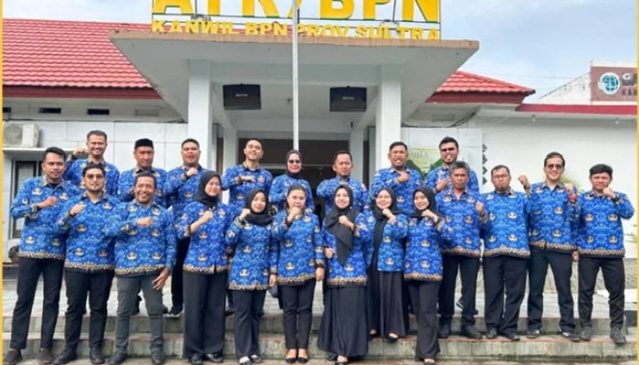 Jajaran Kantor Pertanahan Konsel Ikuti Upacara Peringatan Harlah Pancasila 2025 di Kanwil BPN Sultra