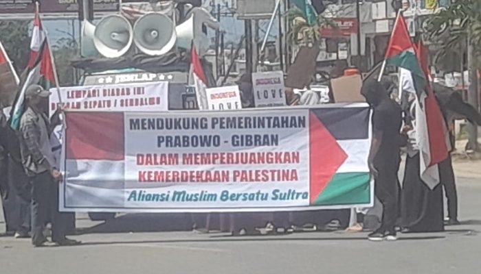 Aliansi Muslim Bersatu Sultra Gelar Aksi Damai Dukung Pemerintahan Prabowo-Gibran dan Kemerdekaan Palestina