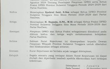 DPP Partai NasDem Tetapkan Syahrul Said sebagai Ketua DPRD Sulawesi Tenggara Sisa Masa Jabatan 2024–2029