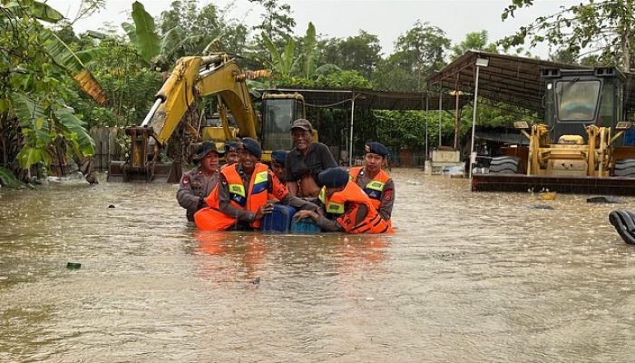 Sat Brimob Polda Sultra Evakuasi Warga Terdampak Banjir di Sejumlah Titik Kota Kendari